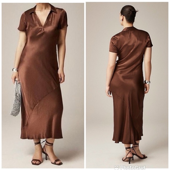 Crew Collection Short-sleeve maxi slip dress in luster crepe In